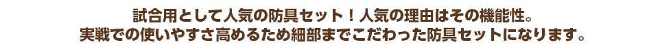 試合用として人気の防具セット！人気の理由はその機能性。実戦での使いやすさ高めるため細部までこだわった防具セットになります。