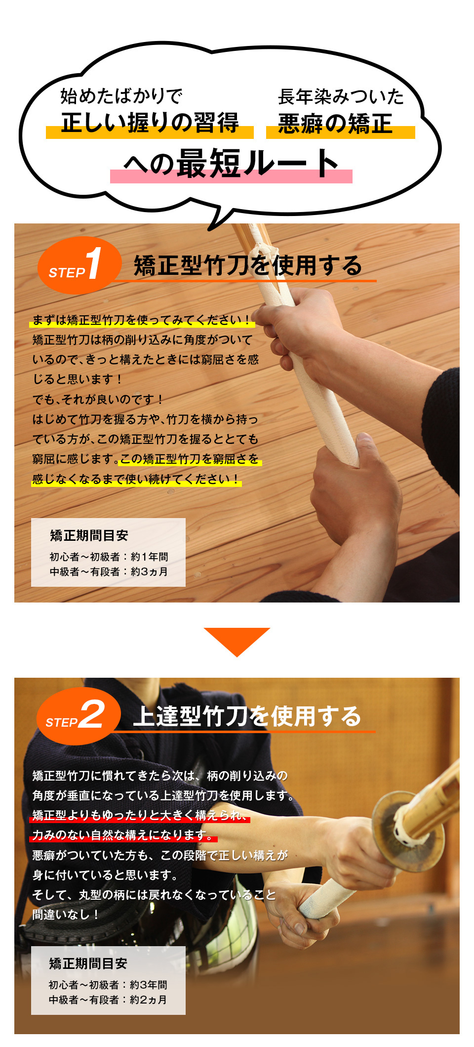  中太吟風仕組竹刀「矯正型（きょうせいがた） -GRIP MASTER-」28～39（幼年～高校生）【剣道竹刀・SSPシール貼付】