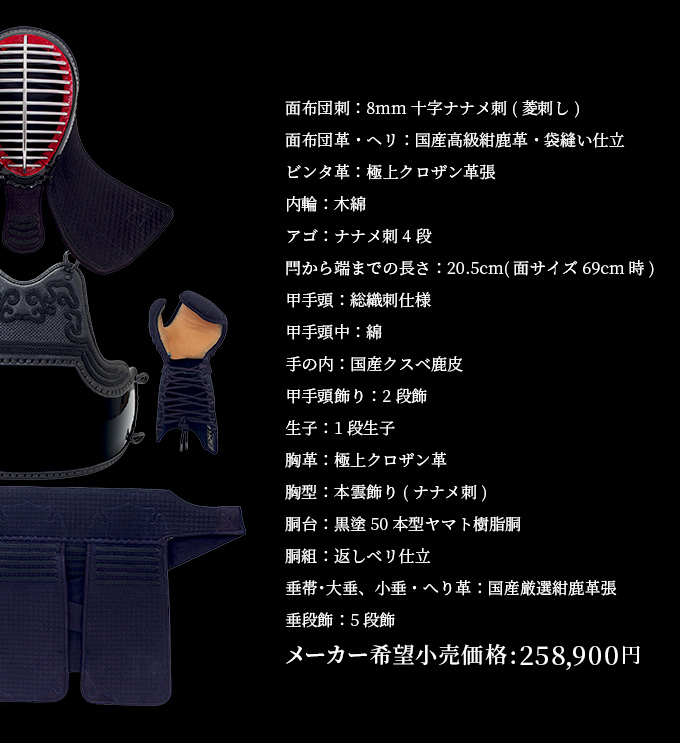 「京都吉祥」8ｍｍ格子刺 剣道防具セット