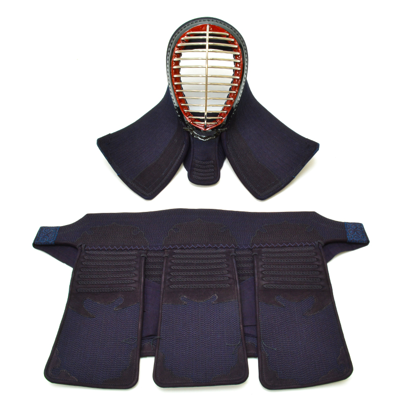 日本製 紺鹿革3mm刺 印伝鹿革(亀甲)剣道防具 面 垂 2点セット