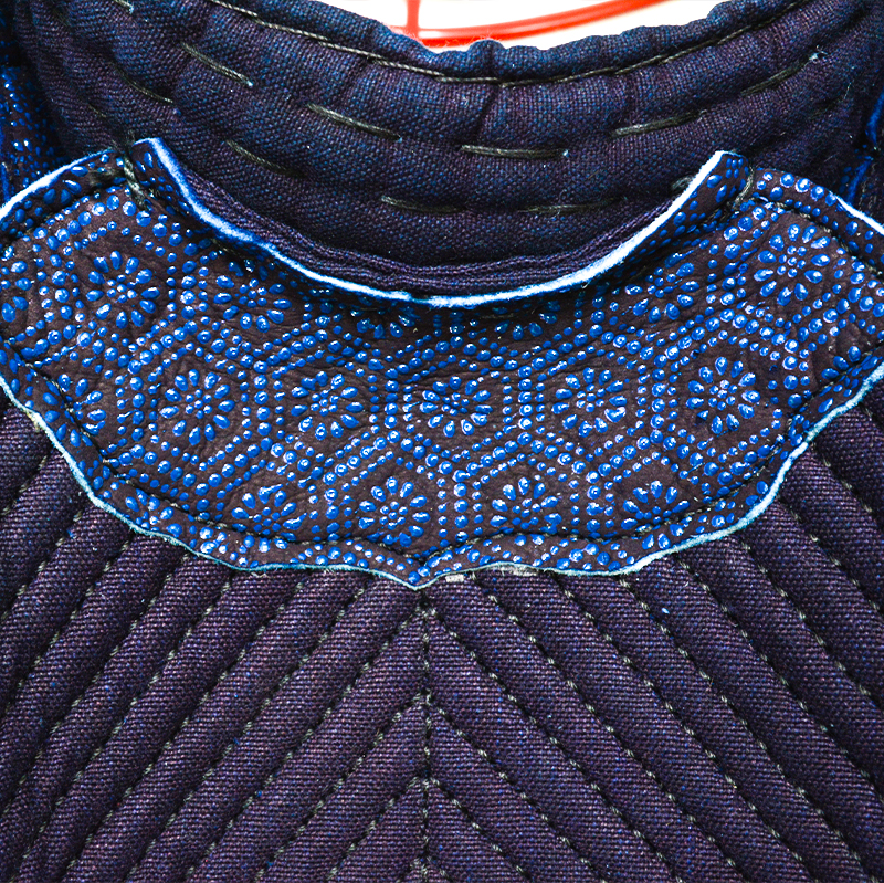 日本製 紺鹿革3mm刺 印伝鹿革(亀甲)剣道防具 面 垂 2点セット