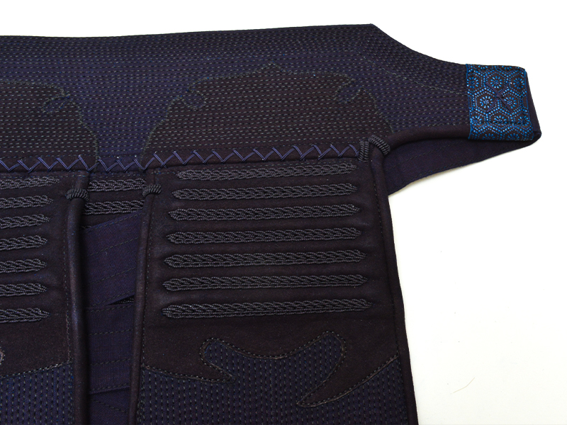 日本製 紺鹿革3mm刺 印伝鹿革(亀甲)剣道防具 面 垂 2点セット